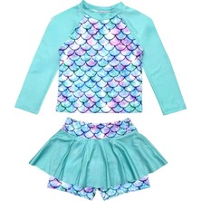 Lolli Boom Kids Kız Çocuk Balık Sırtı Desen Uzun Kollu Tayt Etekli 2 Parça Mayo / Bikini Takımı