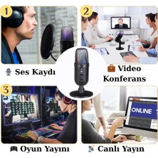Multizone Rgb Işıklı Profesyonel Kardioid Oyuncu Yayıncı Mikrofonu Stüdyo Podcast Için