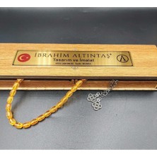 Şeffaf Simli Turuncu Kapsül Kesim Alpaka Püskül Kehribar Tesbih