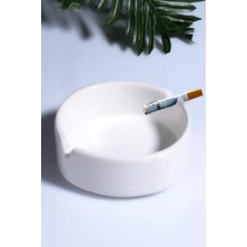 Saint Belisama Mat Seramik Kül Tablası Sade Yuvarlak Kül Tabağı Küllük 10 cm Beyaz