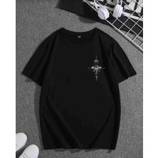 Panda Baskı Tekstil Pusula Siyah Baskılı Özel Tasarım Oversize Tshirt