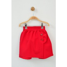 23 Nisan Kırmızı Fırfırlı Düğme Detaylı Kız Çocuk Şort Etek (5-16 Yaş)