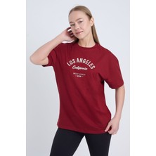 Kadın Oversize Bordo Los Angeles T-Shirt