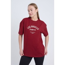 Kadın Oversize Bordo Los Angeles T-Shirt