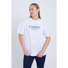 Kadın Oversize Beyaz Camping T-Shirt