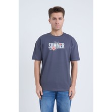Velvoria Erkek Oversize Antrasit Hello Summer T-Shirt