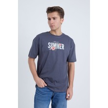 Velvoria Erkek Oversize Antrasit Hello Summer T-Shirt