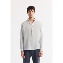 AVVA Erkek Buz Gri Düğmeli Yaka %100 Keten Comfort Fit Gömlek B002191