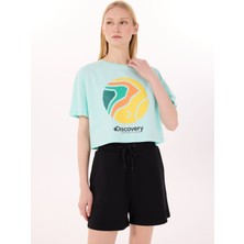 Discovery Expedition D5SL-TST3642 Mint Bisiklet Yaka Crop Baskılı Kadın T-Shirt