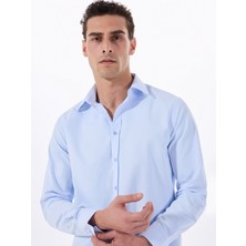 Fabrika Comfort Basic Gömlek Yaka Çizgili Mavi Erkek Gömlek Maydos 504