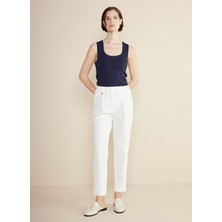 Brooks Brothers Normal Bel Standart Ekru Kadın Pantolon Metal Logo Detaylı Beli Lastikli Pa