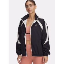 Under Armour 6000278-001 Icon Crinkle Track Jack Siyah Loose Fit Düz Kadın Zip Ceket