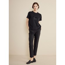 Brooks Brothers Bisiklet Yaka Siyah Kadın T-Shirt BBSS25FTS005