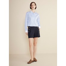 Brooks Brothers Standart Balıkçı Yaka Çizgili Mavi - Lacivert Kadın Gömlek BBSS25FSH008