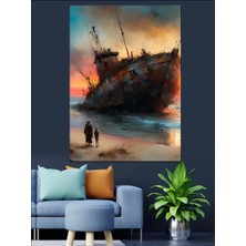 Ekart Batık Gemi Dekoratif Kanvas - Mdf Ahşap Tablo