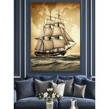 Ekart Ahşap Yelkenli Gemi Dekoratif Kanvas - Mdf Ahşap Tablo