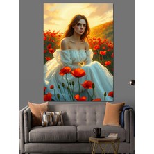 Karizma Tablo Gelincik Tarlasında Kadın Dekoratif Kanvas - Mdf Ahşap Tablo