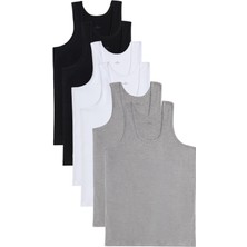 6 Adet Compact Penye Siyah-Beyaz-Gri Erkek Atlet Pamuklu Standart Fit Normal Kesim 6'lı Paket