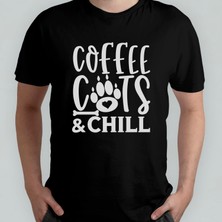 Pixxa Coffee Cats And Chill Kedi Sever Unisex %100 Pamuklu Bisiklet Yaka T-Shirt