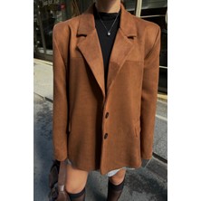 Taba Süet Düğmeli Blazer Ceket