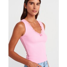 Dilvin 31778 Dantel Detaylı Top-Açık Pembe
