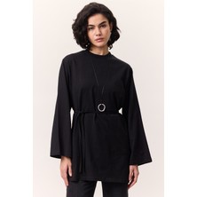 Bağlama Detaylı Oversıze Tshırt Siyah