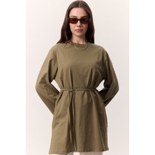 Bağlama Detaylı Oversıze Tshırt Haki