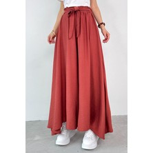 PNT-07410 Tarçın Rengi Dokuma Kuşaklı Şalvar Etek Pantolon