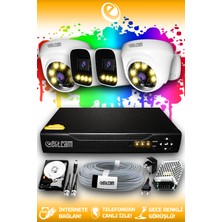 Elitcam 4 Kameralı Zebra 2 Iç Kamera Set 250 GB HDD Full Hd Renkli Gece Görüşlü Güvenlik Kamerası Sistemi