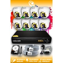 Elitcam 8 Kameralı Dome 8 Iç Kamera Set 320 GB HDD Full Hd Renkli Gece Görüşlü Güvenlik Kamerası Sistemi