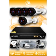 Elitcam 5 Kameralı Uzay 5 Dış Kamera Set 250 GB HDD Full Hd Gece Görüşlü Güvenlik Kamerası Sistemi