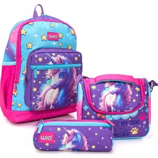 Wia Kız Çocuk Unicorn Desenli 3'lü Okul Çanta Seti