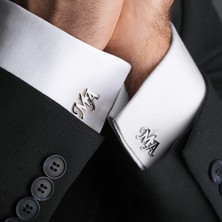 Satürn Silver Gümüş Kol Düğmesi Altın Kaplama Damat Hediyesi Kişiye Özel