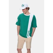 Ucla Keıth Yeşil Bisiklet Yaka Baskılı Oversize Erkek Tshirt
