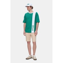 Ucla Keıth Yeşil Bisiklet Yaka Baskılı Oversize Erkek Tshirt