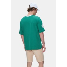 Ucla Keıth Yeşil Bisiklet Yaka Baskılı Oversize Erkek Tshirt