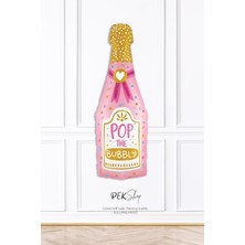 Pembe Parıltılı Şampanya Şişesi Folyo Balon 90CM