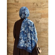 Pamuklu Mimoza Desen Şal- Lacivert