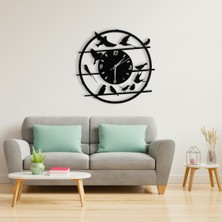 Metal Kuş Figürlü Duvar Saati - 40  cm  Siyah Renk Sessiz Mekanizma