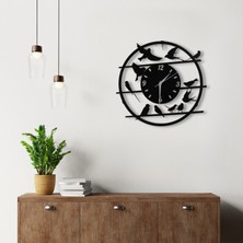 Metal Kuş Figürlü Duvar Saati - 40  cm  Siyah Renk Sessiz Mekanizma