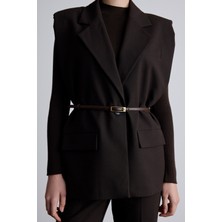 Kadın Kahverengi İnce Deri Kaplamalı Dikdörtgen Tokalı Kemer – Klasik ve Spor Tarza Uygun, Yüksek Kalite