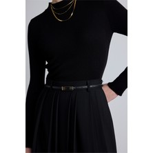 Manuka Dikdörtgen Tokalı Kadın Siyah İnce Kemer Deri Kaplama Şık Tasarım