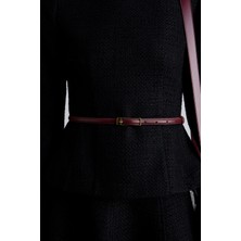 Dikdörtgen Tokalı Ince Kemer Bordo