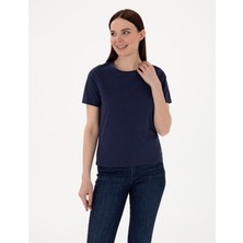 Pierre Cardin Kadın Lacivert Regular Fit Bisiklet Yaka Basic Tişört 50305766-VR033