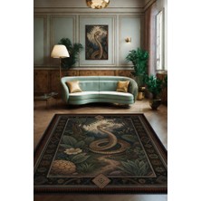 Homshtag Nuh'un Gemisi Koleksiyonu Gotik Yılan Temalı Siyah Renkli Bordürlü Şık Konsept Halı