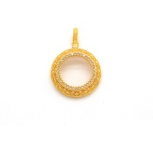 Yarım Altın Çerçeveli Kolye Ucu Altın Kaplama Yuvarlak TGR-625