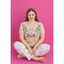 X-Dreamy Büyük Beden Pamuklu Çiçekli Kısa Kollu Pijama Takımı