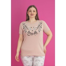 X-Dreamy Büyük Beden Pamuklu Çiçekli Kısa Kollu Pijama Takımı