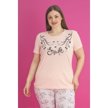 X-Dreamy Büyük Beden Pamuklu Çiçekli Kısa Kollu Pijama Takımı