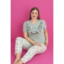 X-Dreamy Büyük Beden Pamuklu Çiçekli Kısa Kollu Pijama Takımı